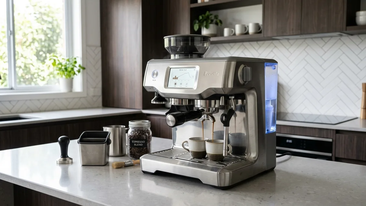 Breville Barista Touch espresso machine illuminated water tank