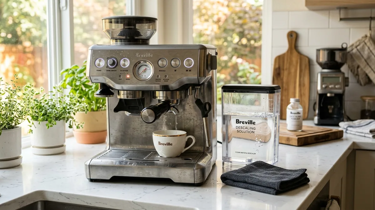 Breville espresso machine descaling process with water tank